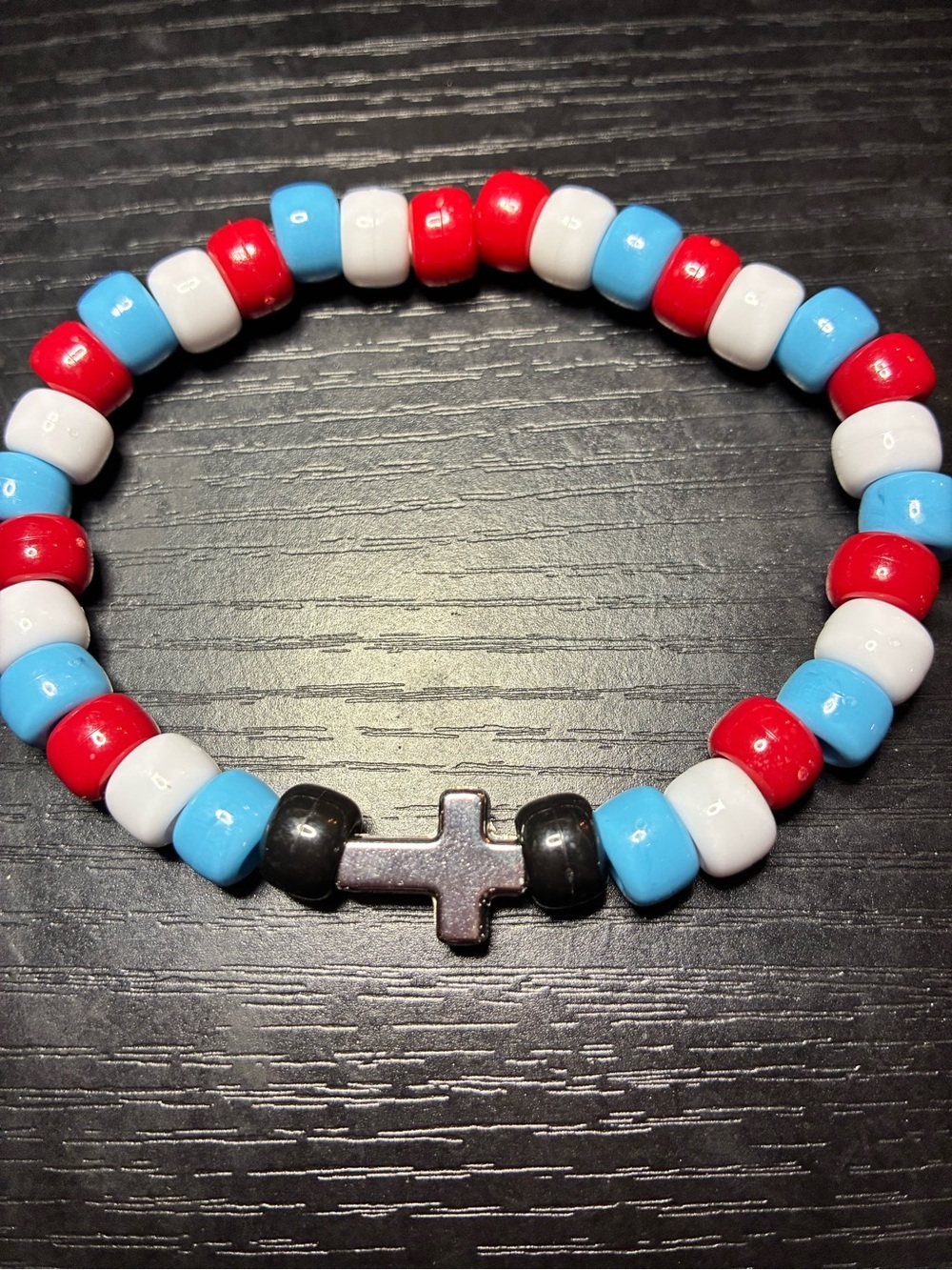 Kids Beaded Cross Bracelet - Red, White & Blue